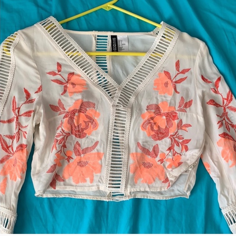 Neon floral crop long sleeve shirt